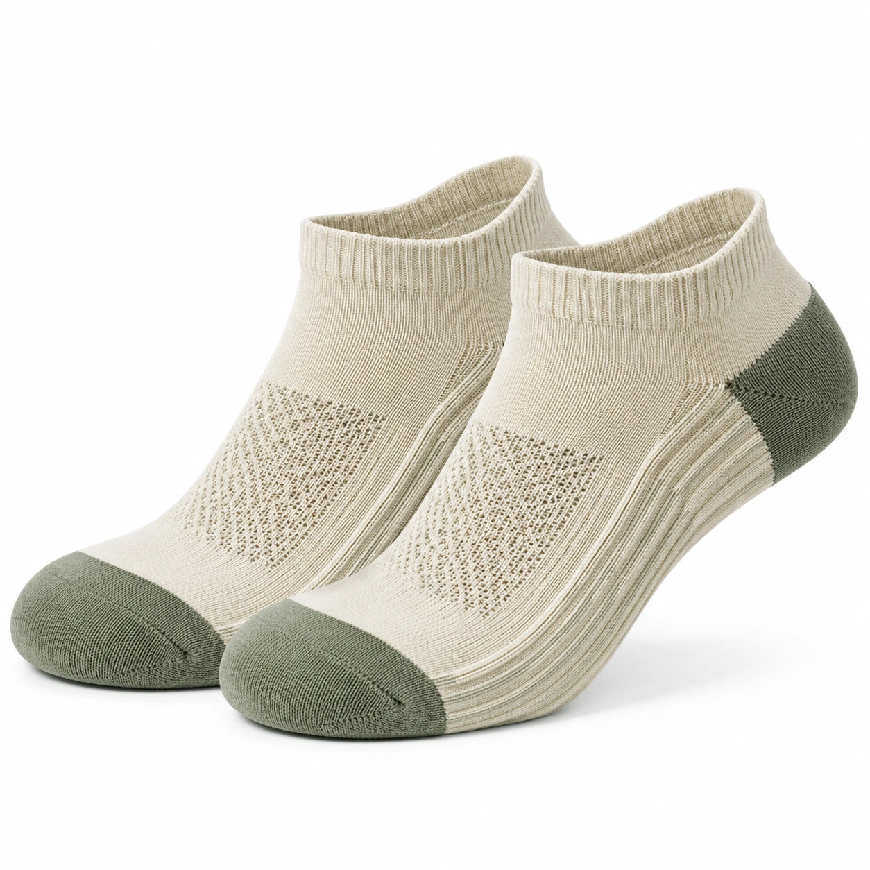 Chaussettes courtes 39-42 en maille écru et vert sauge respirantes