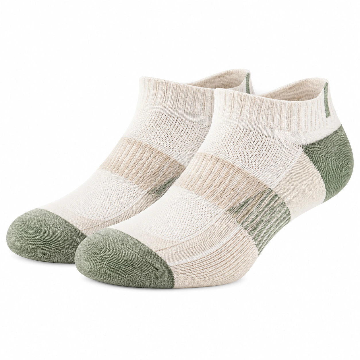 Chaussettes courtes 39-42 en maille écru et vert style sportif