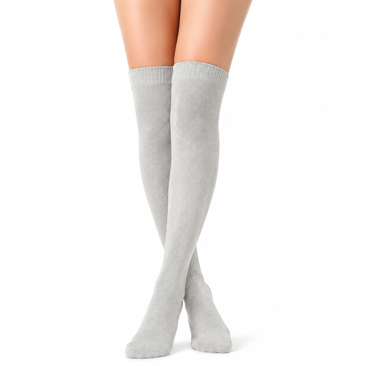 Chaussettes hautes 35-38 en textile tricoté gris style uni