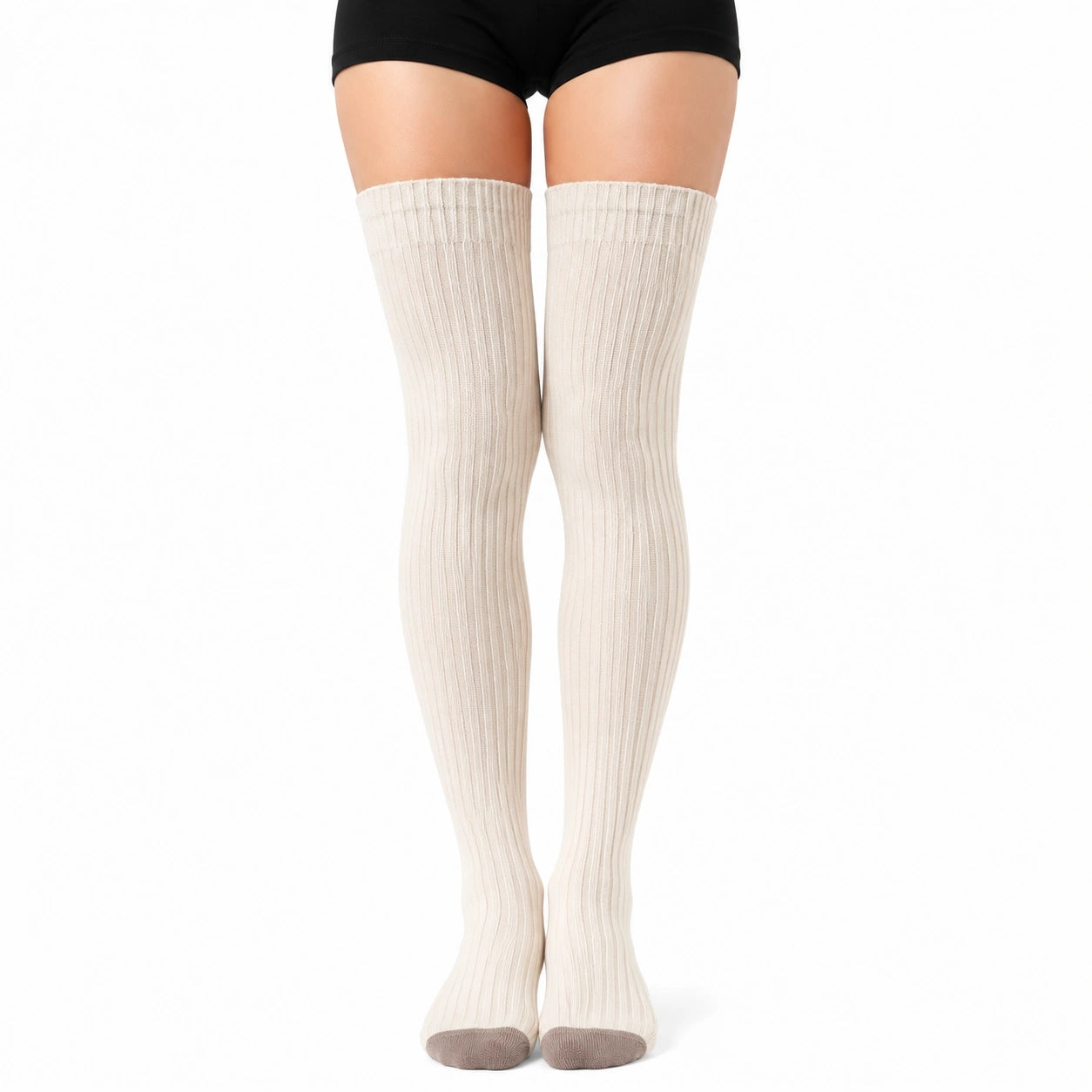 Chaussettes hautes 35-38 en maille côtelée écru pour femme