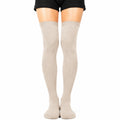 Chaussettes cuissardes 35-38 en textile beige côtelé style uni