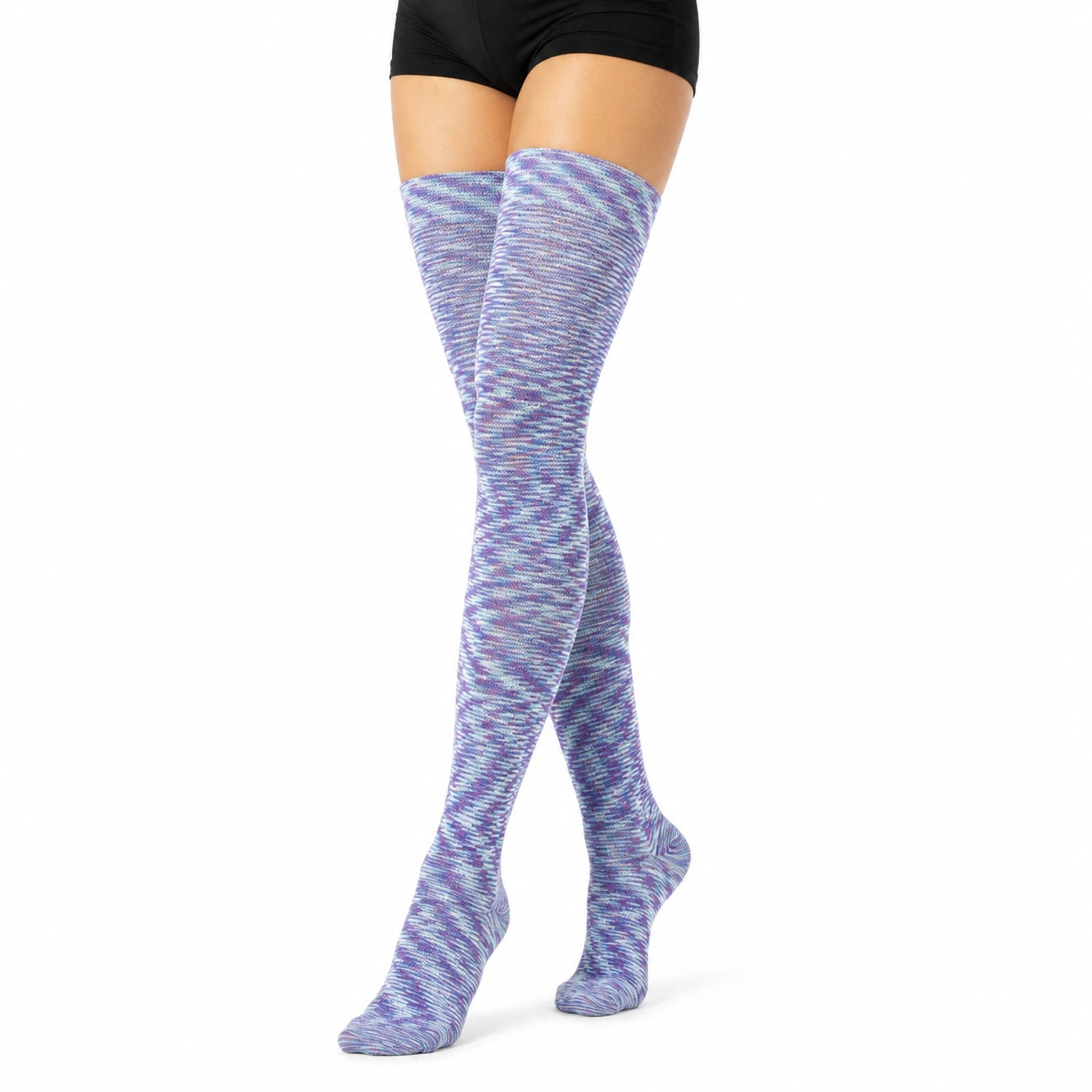 Chaussettes hautes 39-42 en maille textile violet bleu blanc style chiné