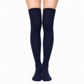 Chaussettes hautes 39-42 en maille bleu marine - style uni extensible
