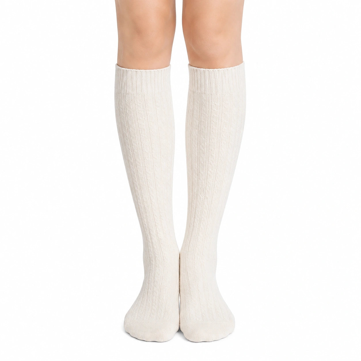 Chaussettes hautes 35-38 en maille écrue côtelée style classique