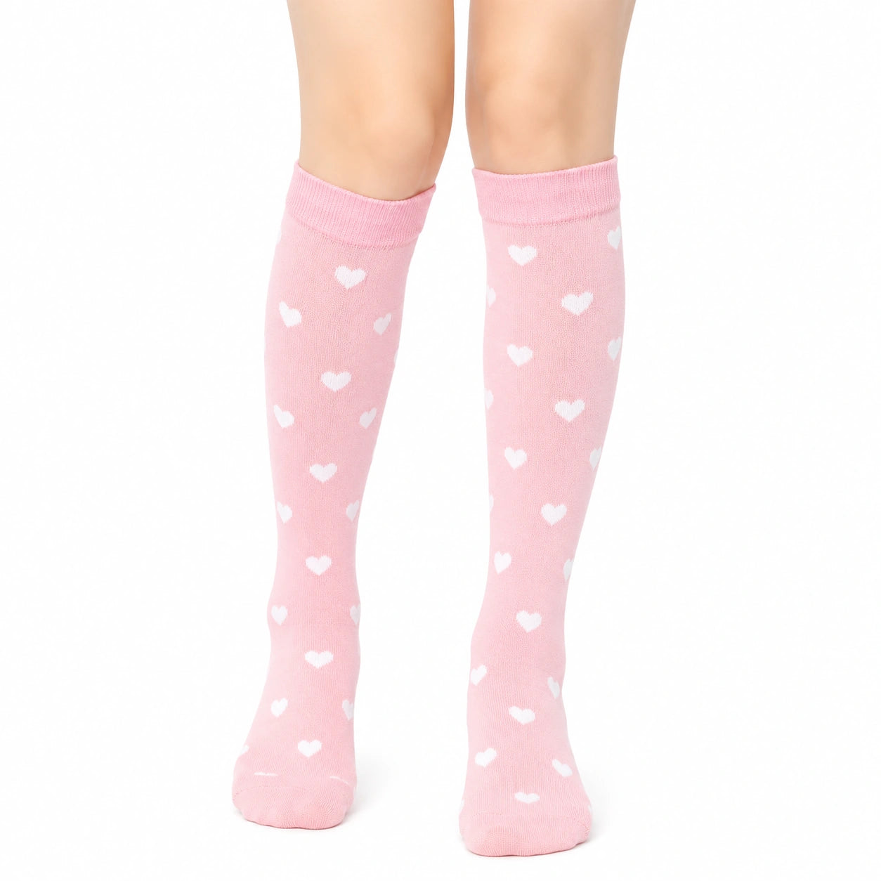 Chaussettes hautes 39-42 en textile rose et blanc à cœurs pour usage quotidien