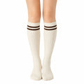 Chaussettes hautes 39-42 en maille côtelée écru et marron style sportif