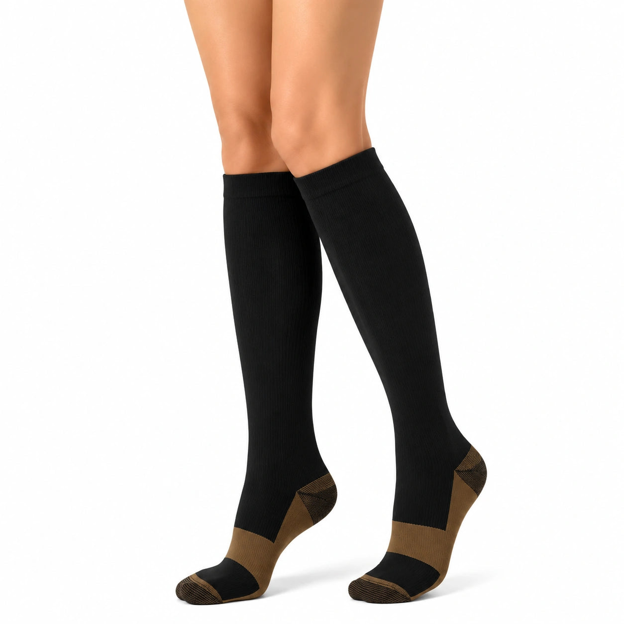 Chaussettes hautes 39-42 noires et marron en maille côtelée style sport