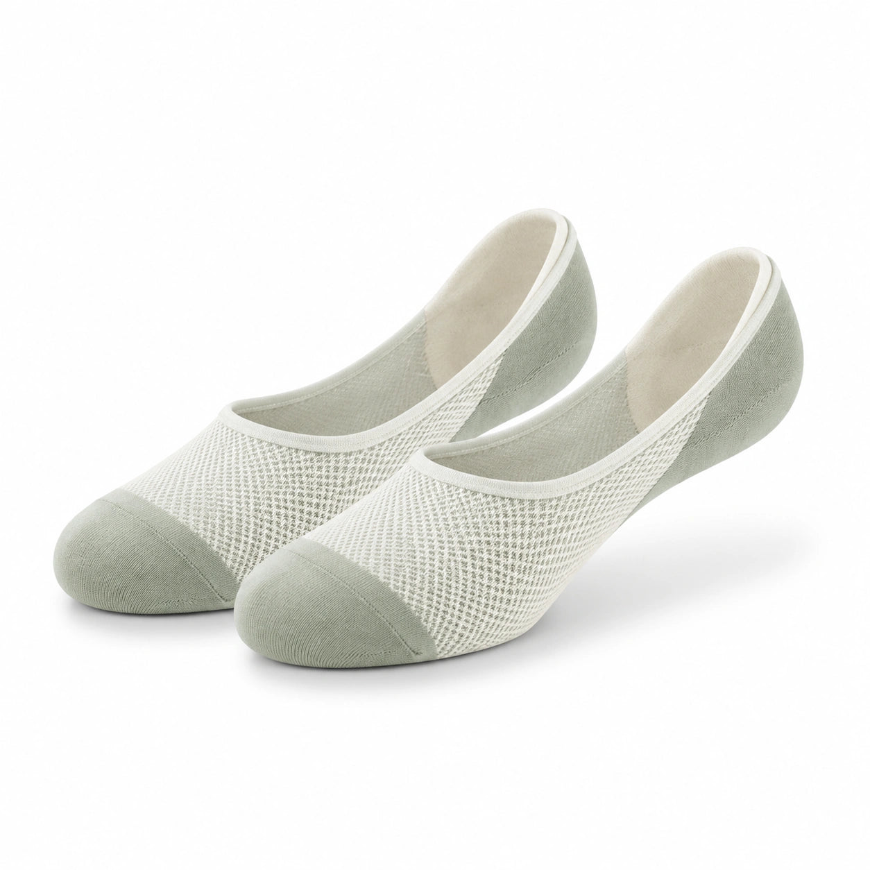 Chaussettes invisibles 39-42 en maille textile vert sauge et blanc - légères et respirantes