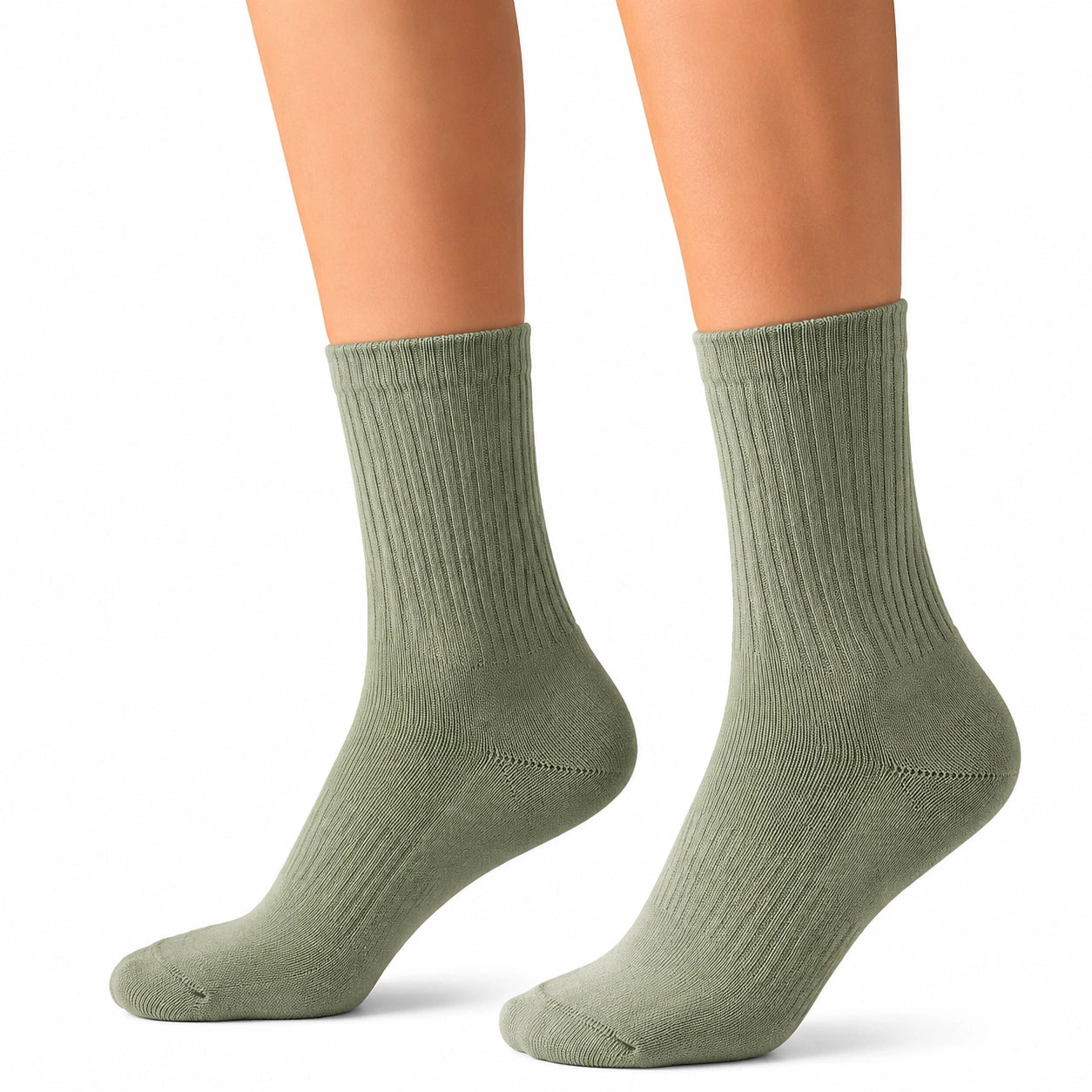 Chaussettes mi-mollet 35-38 en maille vert sauge côtelée