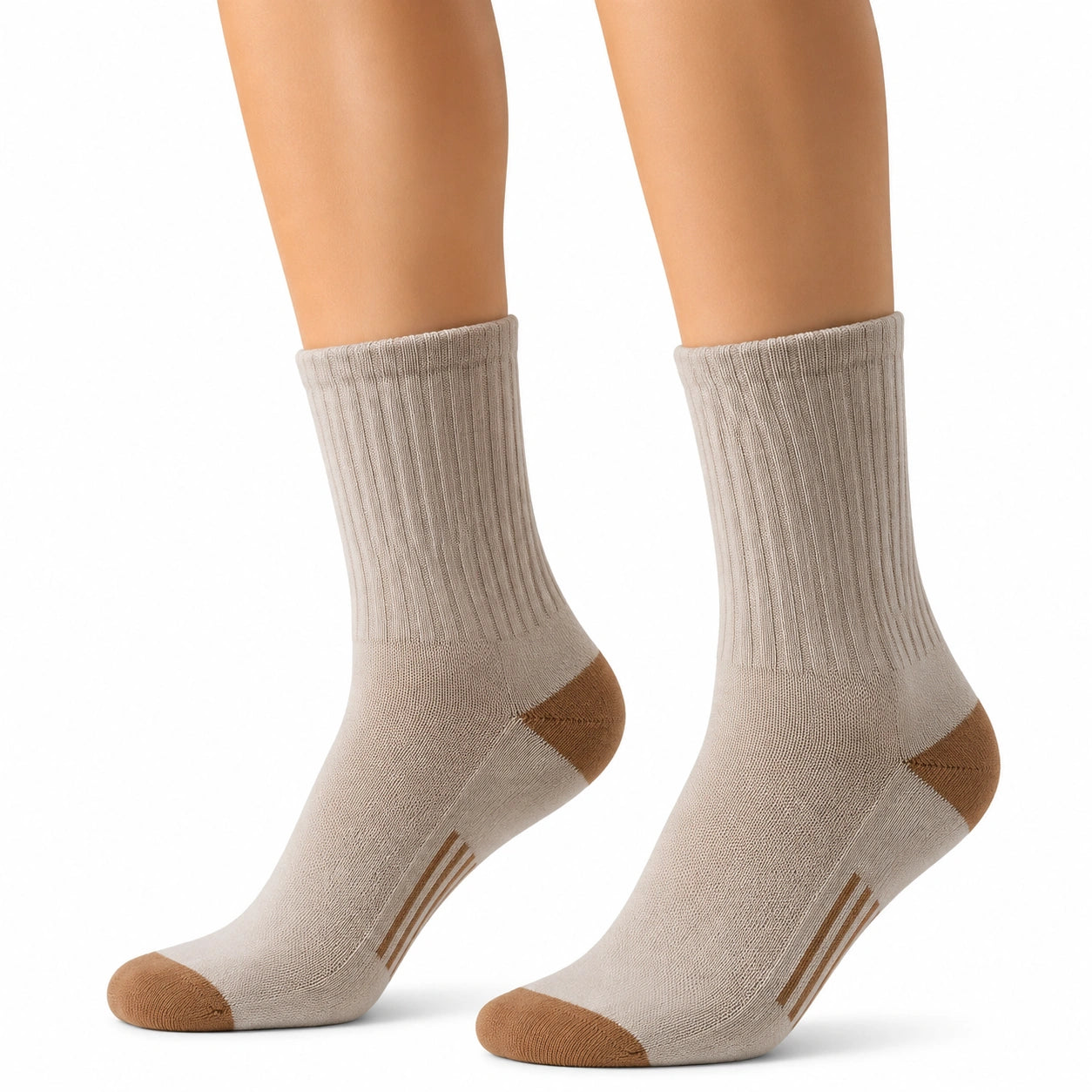 Chaussettes mi-mollet 35-38 en maille beige et marron côtelées pour usage quotidien