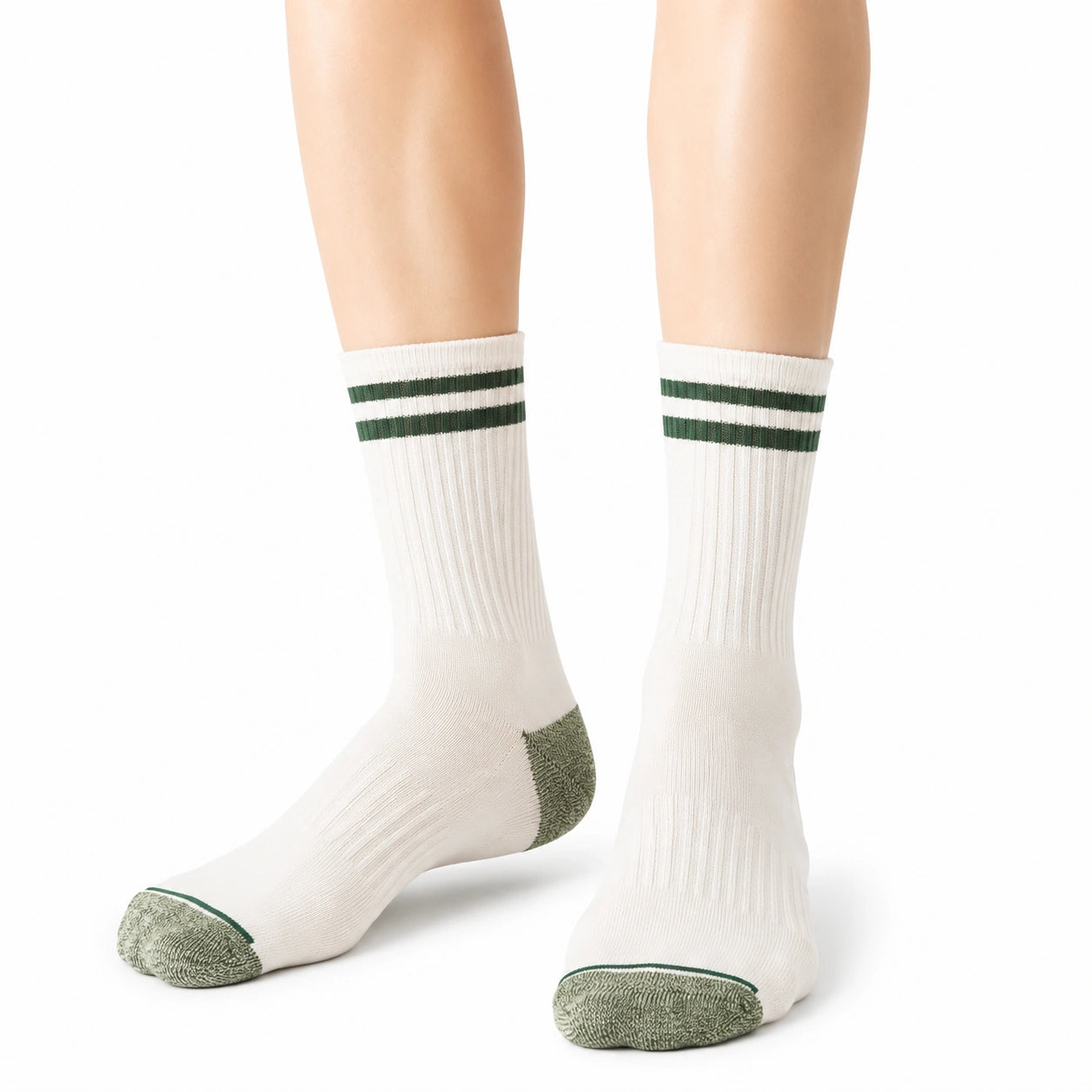 Chaussettes mi-mollet 39-42 en maille blanc et vert style sportif