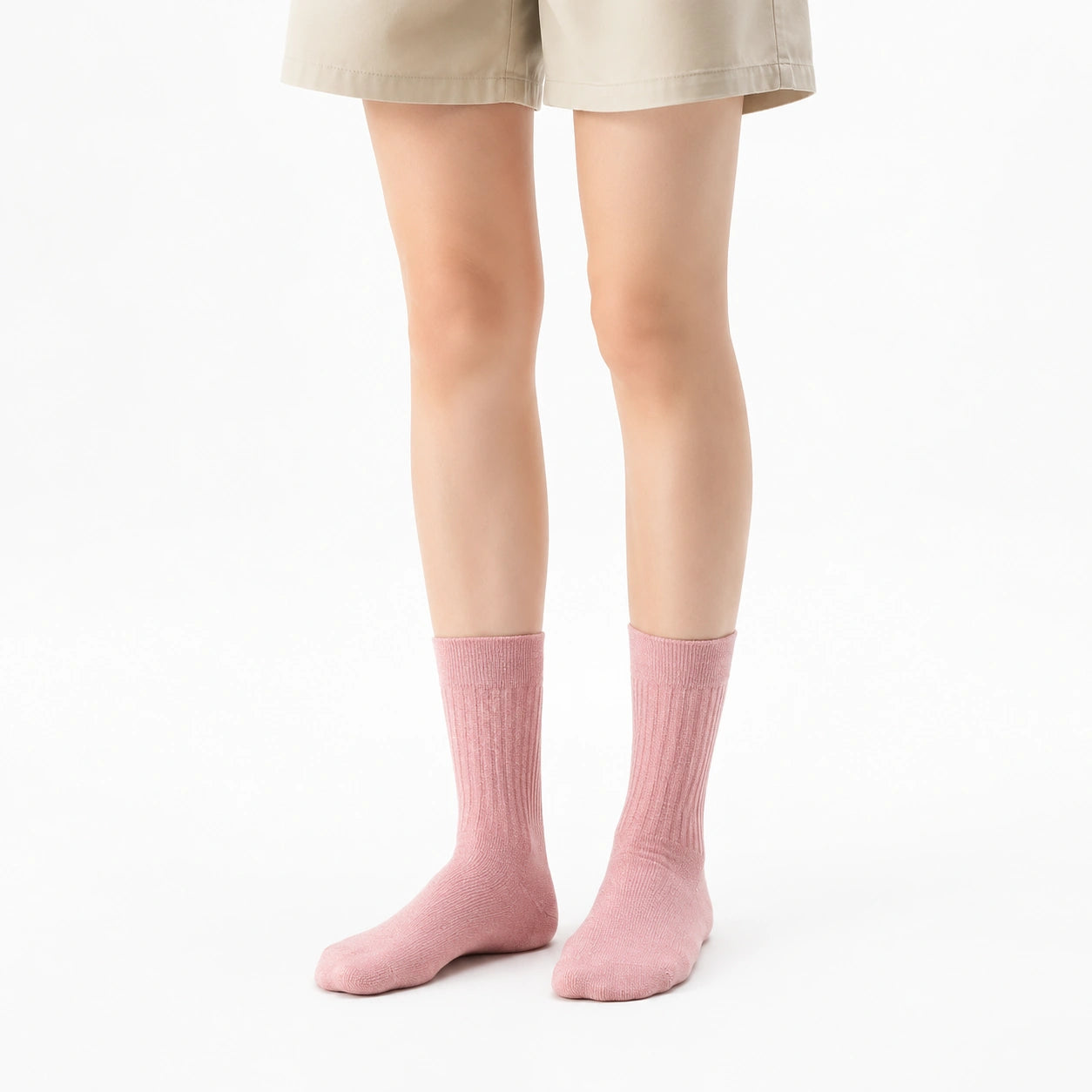 Chaussettes mi-mollet 39-42 en coton rose côtelées style classique