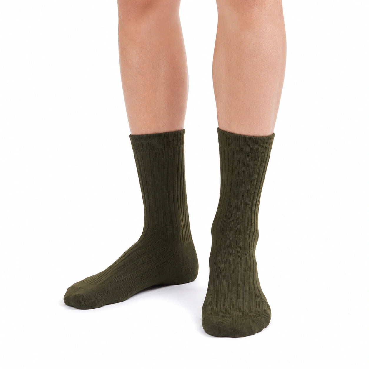 Chaussettes mi-mollet 39-42 en maille vert kaki côtelées style classique